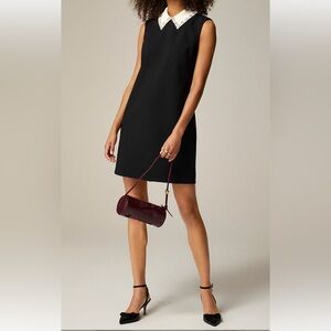 NWT J.Crew Embellished collared shift dress in stretch crepe black, size 6